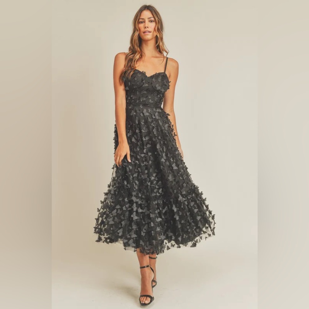 Zuri 3D Butterfly Dress in Black